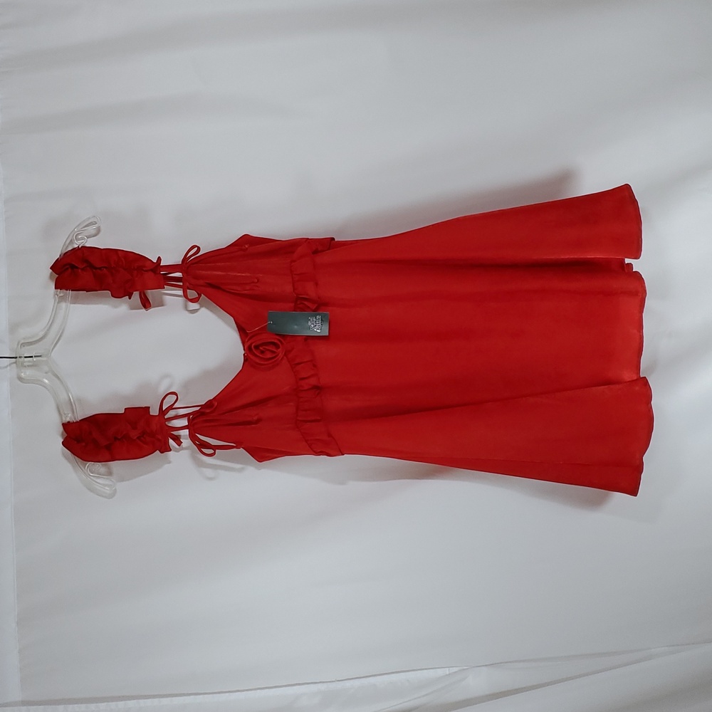 Wild Fable™ Women's Rosette Mini Babydoll Dress ~ Red - Picture 8 of 16